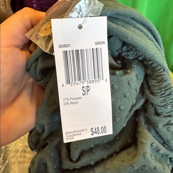 Philosophy Womens Size S Green Swiss Dot Puffed Sleeve Blouse Bohemian - Picture 7 of 7